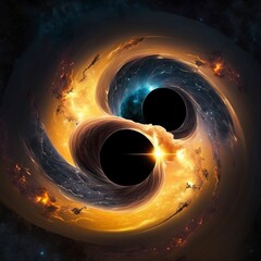 Wall Mural - black holes colliding with Generative AI