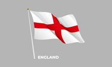 England Flag Waving At The Flagpole. Vector 3D