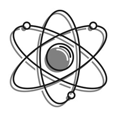 Atom filled with gray color icon. Electrons Revolve Around Proton In Orbits. School Education In Physics. Nuclear Power. Simple black and white vector