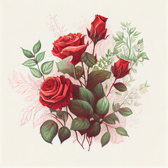 Wall Mural - Cartoon. beatiful roses bouquet on white background. generative ai