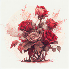 Wall Mural - Cartoon. beatiful roses bouquet on white background. generative ai