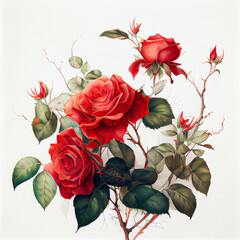 Wall Mural - Cartoon. beatiful roses bouquet on white background. generative ai