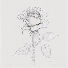 Wall Mural - Beautiful rose pencil sketch on white background. generative ai