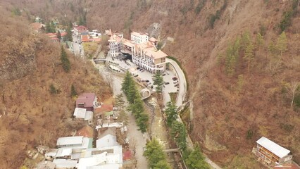 Wall Mural - View of Borjomi resort town and Mineral water park from mountain. Georgia