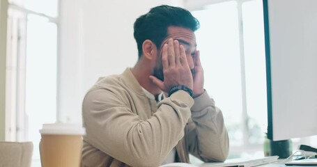 Aufkleber - Office computer, anxiety and man stress over bad investment results, stock market crash or finance loss. Economy problem, financial crisis and crypto trader with forex, bitcoin or NFT trading mistake