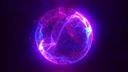 abstract round blue to purple sphere light bright glowing from energy rays and magic waves from part