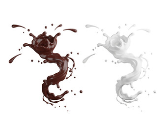 Milk and chocolate  splasht png file , 3D Rendering, 3D illustration