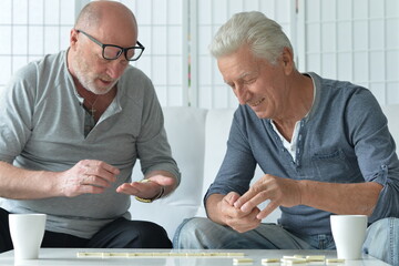 Poster - Two old men sitting at table and playing domino