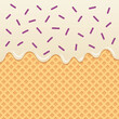 Ice cream wafer concept. Flowing vanilla ice cream melting. Wafer and ice cream background.