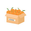 A box of oranges. Oranges flat design. Organic oranges.