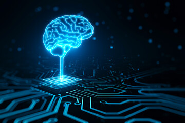 Wall Mural - Futuristic design of artificial Intelligence brain with circuit board. Learning process and problem solving concept. Abstract digital technology backdrop. 3D Rendering.