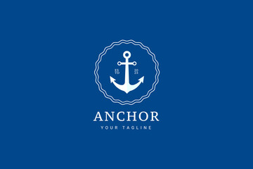 Sticker - Marine Retro Emblems Logo With Anchor, Anchor Logo - Vector