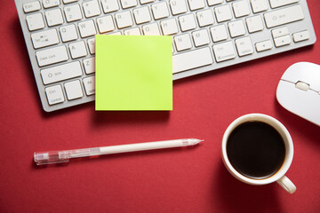 Sticker - Sticky note with a keyboard and business objects.