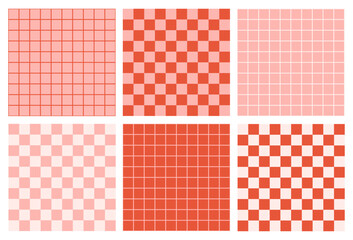 Poster - Retro checkered colorful set backgrounds. Abstract vector seamless pattern. Retro checkerboard in style 60s, 70s. Pink and red colors