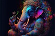 Generative AI on statue of Lord Ganesha , Ganesha Festival. Hindu religion and Indian celebration of Diwali festival concept on dark, red, yellow background and copy space