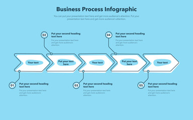 Fototapete - Business process template with five stages - blue version. Easy to use for your website or presentation.
