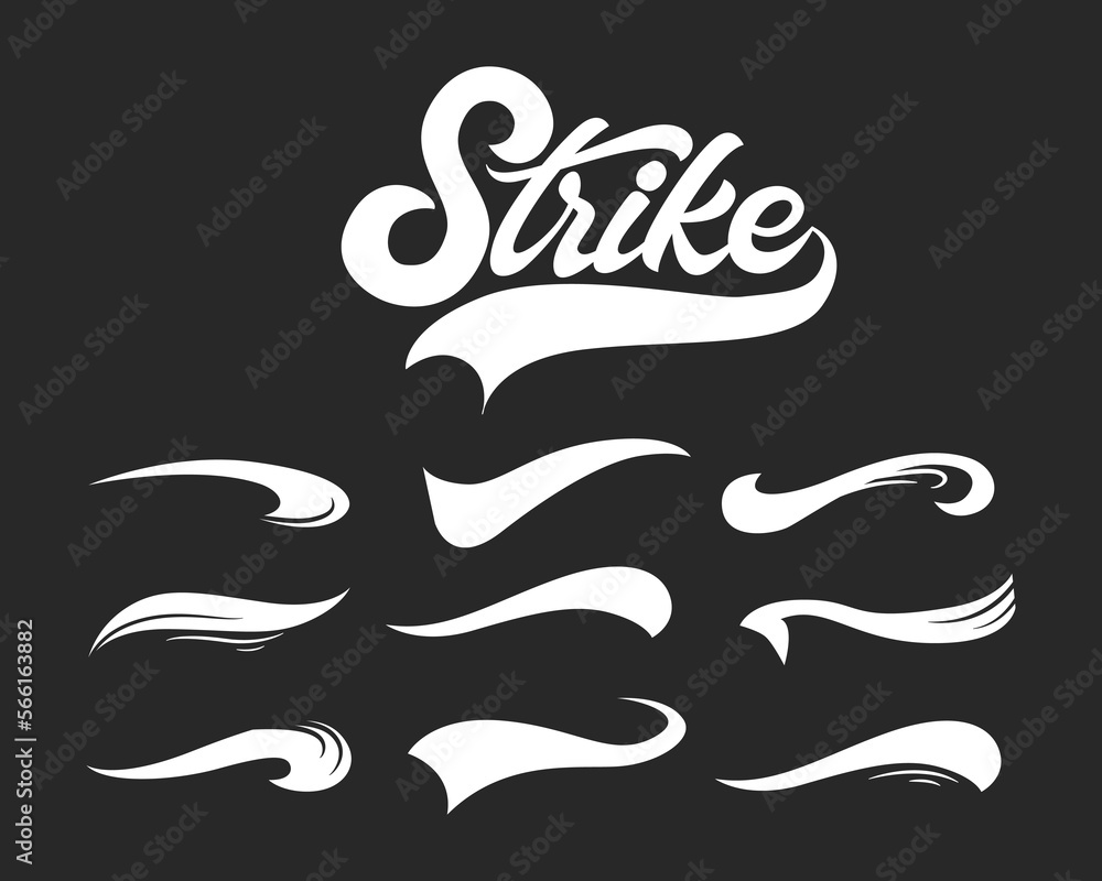 Calligraphic swoosh tail set, underline marker strockes. Sport logo  typography elements. Texting letters tail for lettering or baseball club.  Vector illustration Stock Vector | Adobe Stock, image size:1000x800