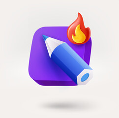 Aufkleber - Color crayon icon with bonfire. 3d vector icon isolated on white background