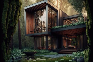 Wall Mural - Design of a contemporary eco house. Generative AI