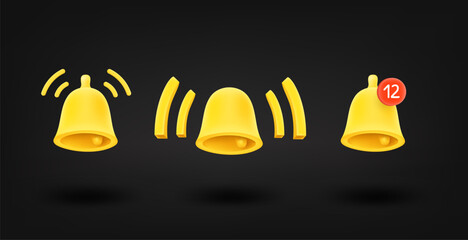 Poster - Golden bell reminders set. 3d vector illustration