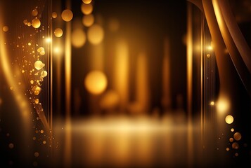 abstract gold background with blur bokeh light, glitter glow magical moment luxury atmosphere on ground stage, Generative Ai