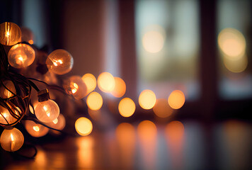 Hanging light bulbs in the shop or event with bokeh background. Generative AI