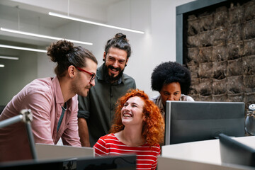 programmers cooperating at it company developing apps. people business work office concept