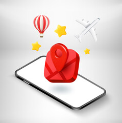 Poster - Using navigation application on modern mobile phone. 3d vector illustration