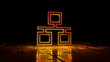 © RocknRoller Studios - Orange and Yellow neon light ethernet icon. Vibrant colored Network technology symbol, on a black background with high tech floor. 3D Render