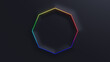 © RocknRoller Studios - Black Surface with Embossed Shape and Rainbow Illuminated Trim. Tech Background with Neon Octagon. 3D Render.