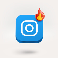 Aufkleber - Photo camera icon with bonfire. Hot image concept. 3d vector icon isolated on white background
