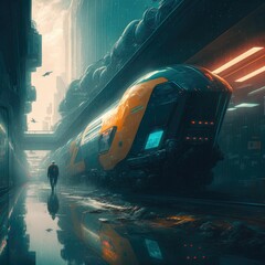 Wall Mural - Futuristic public transport, vehicles with the new propulsion system ,made with Generative AI