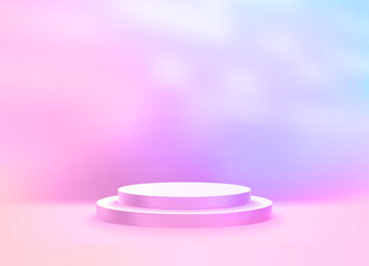 Aufkleber - Сircle podium on vivid illuminated room. Realistic 3d style vector illustration 
