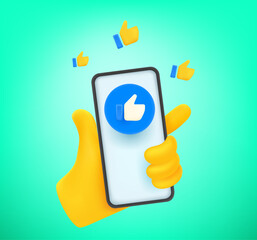 Leinwandbilder - Social media application concept with thumbs icon. Comic style vector illustration
