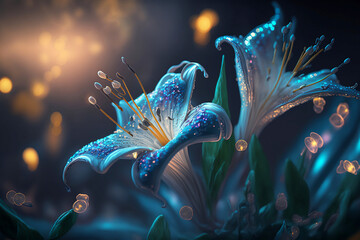 Wall Mural - beautiful magic glowings lily flowers