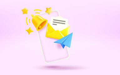 Poster - Computer monitor with letter, plane and bell. Receiving message concept. 3d vector illustration
