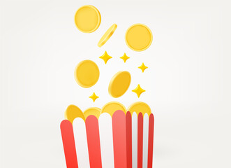 Poster - Earn big money concept with cardbox and coins. 3d vector illustration isolated on white background