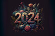Happy New Year Celebration 2024 Floral Banner. Generative AI