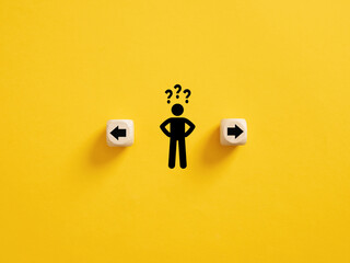 decision making and choosing the right path. confusion about deciding which direction to go. stickma