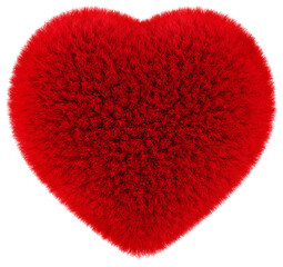 Wall Mural - Furry red heart isolated on a transparent background. Cut out object in 3D illustration with Valentines and love concept