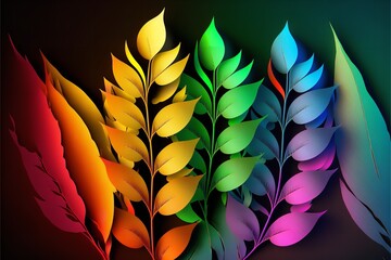 Wall Mural - Abstract plant with leaves in different colors. Generative AI.