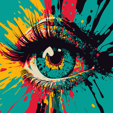 Pop Art Eye With Colorful Splashing Color 