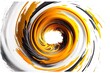Abstract golden white liquid acrylic paint motion flow on white background with swirls and paint explosions and drops. Business background template vortex