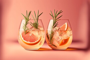 Wall Mural - Discover the Perfect Summer Drink - A Grapefruit Cocktail with Rosemary and Ice