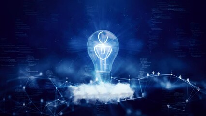 Fototapete - concept of cybersecurity protection technology on the internet. User icon in light bulb Surrounded by icons for various applications. Above the polygons and binary code on a dark blue background.