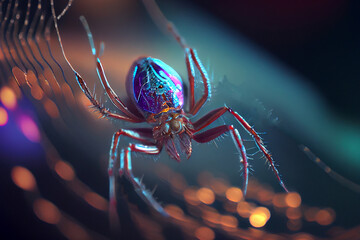 A close-up of a spider spinning its web, the delicate strands of silk stretched between its legs as it works, ai