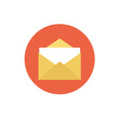 E-mail icon in a red circle. E-mail vector and postcard concept.