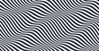 Wavy pattern with optical illusion. Black and white design. Abstract striped background. 3d vector illustration.