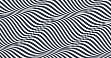 Wavy Pattern With Optical Illusion. Black And White Design. Abstract Striped Background. 3d Vector Illustration.