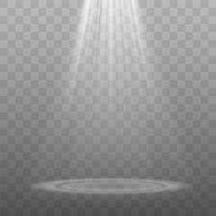 Aufkleber - Spotlights With Stage. Round Podium And Light Rays.